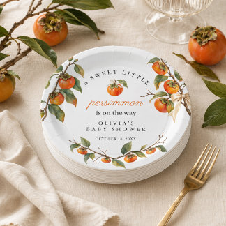 Watercolor Persimmon Baby Shower Personalised Paper Plate