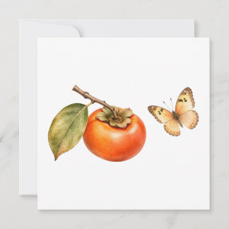 Watercolor Persimmon Fruit and Butterfly Card
