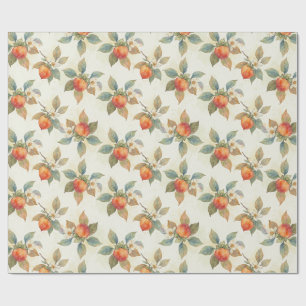 Watercolor Persimmon Fruit and Flowers Wrapping Paper