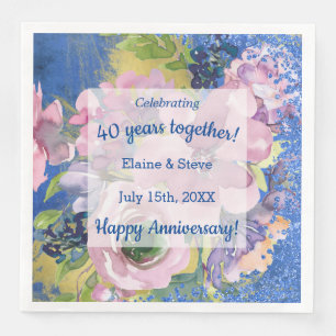 Watercolor Personalised Any Year Anniversary Napkin