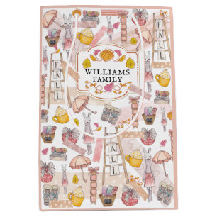 Watercolor Personalised Autumn Thanksgiving Medium Gift Bag