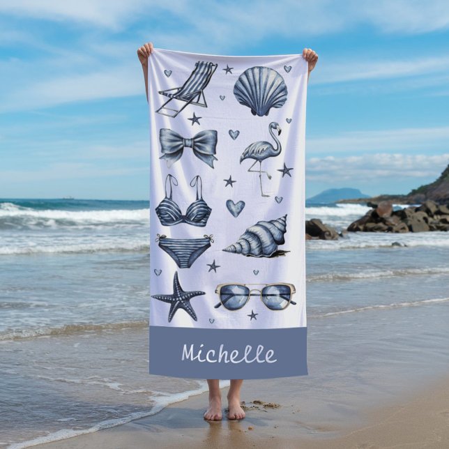 watercolor Personalised Name Summer Travel Theme   Beach Towel (Creator Uploaded)