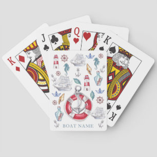 Watercolor Personalised Nautical elements Playing Cards