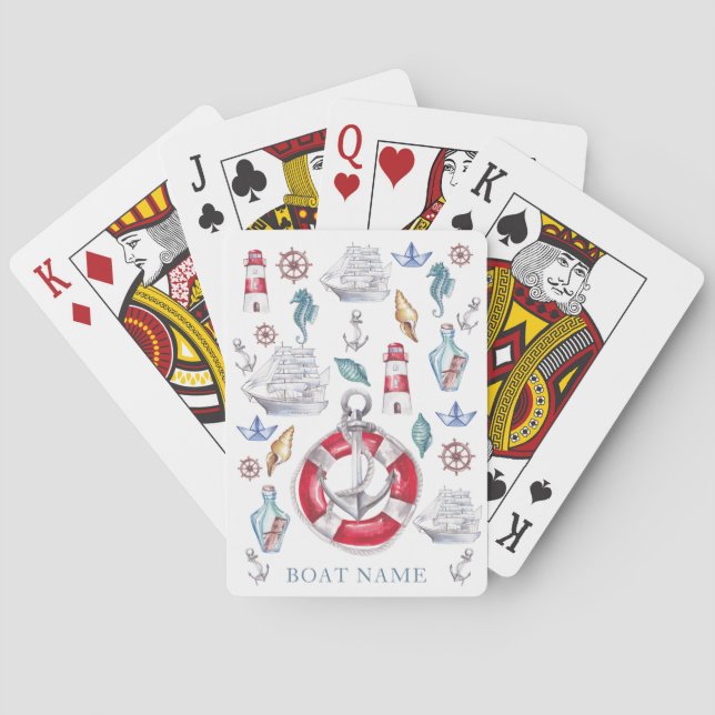 Watercolor Personalised Nautical elements Playing Cards (Back)