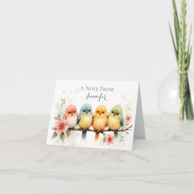 Watercolor Personalised Pastel Birds Blank Note Card (Front)