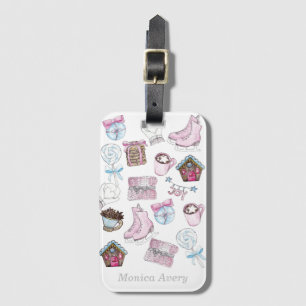 Watercolor Personalised Pink Christmas Luggage Tag