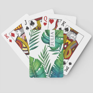 Watercolor Personalised Tropical Leaves Playing Cards