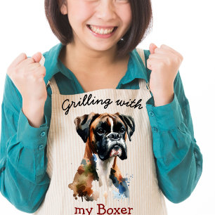 Watercolor Pet Brown Boxer personalise Standard Apron