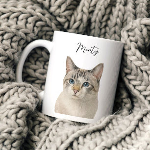 Watercolor Pet Cat Portrait Script Name Coffee Mug