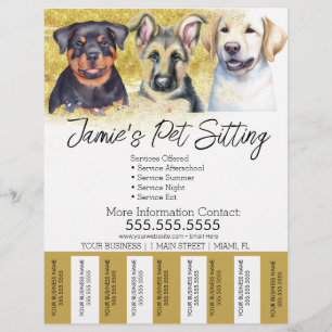 Watercolor Pet Dog Business Tear Off Strips Flyer