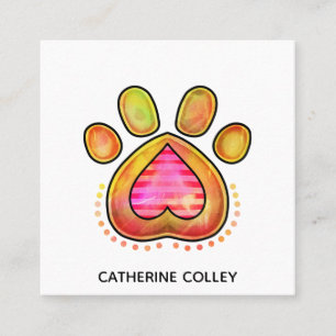 Watercolor Pet Dog Paw Heart Template Square Business Card
