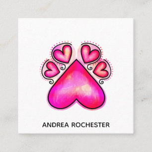 Watercolor Pet Dog Paw Love Heart Square Business Card