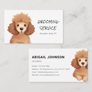 Watercolor Pet Grooming with Cute Poodle Design Business Card