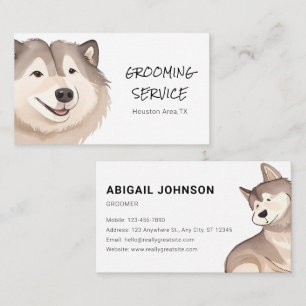 Watercolor Pet Grooming with Husky Business Card