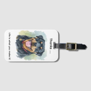 Watercolor Pet Rottweiler Portrait Luggage Tag