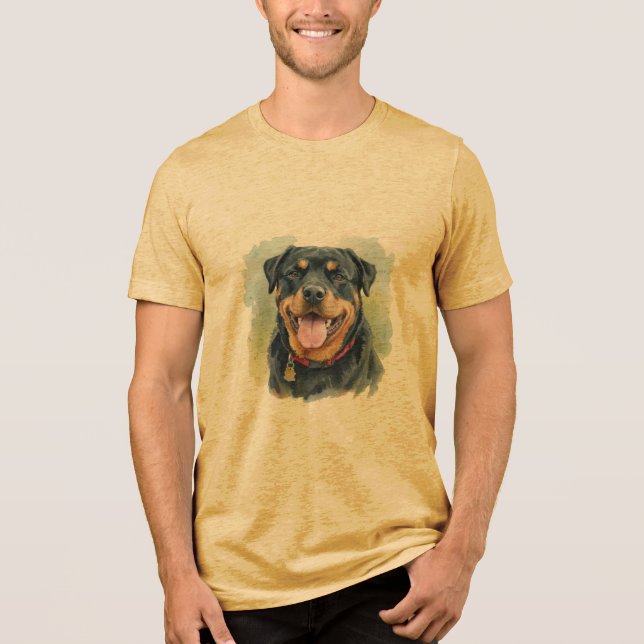 Watercolor Pet Rottweiler Portrait Tri-Blend Shirt (Front)