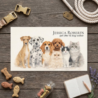 Watercolor Pet Sitter Dog Walker Business Card