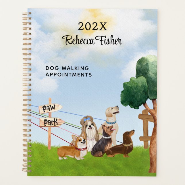 Watercolor Pet Sitting, Dog Walking, Grooming  Planner (Front)