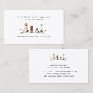 Watercolor Pet Sitting Dog Walking Services Business Card