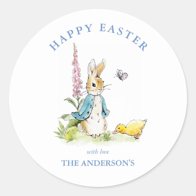 Watercolor Peter Rabbit Easter  Classic Round Sticker (Front)