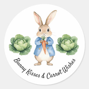 Watercolor Peter Rabbit Garden Cabbage Baby Shower Classic Round Sticker