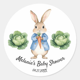 Watercolor Peter Rabbit Garden Cabbage Baby Shower Classic Round Sticker