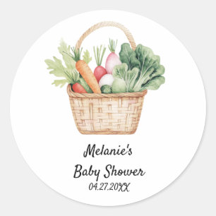 Watercolor Peter Rabbit Veggie Basket Baby Shower Classic Round Sticker