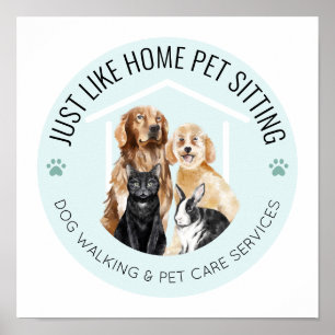 Watercolor Pets Dog Walking & Pet Care Logo Poster
