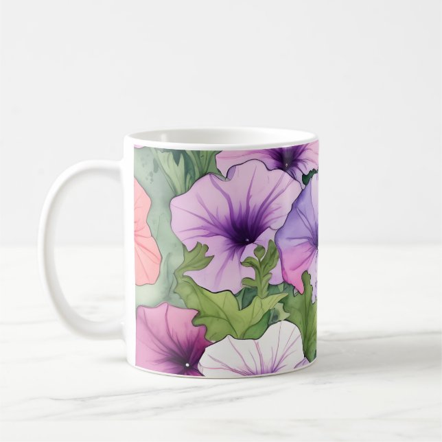 Watercolor petunia flowers coffee mug (Left)