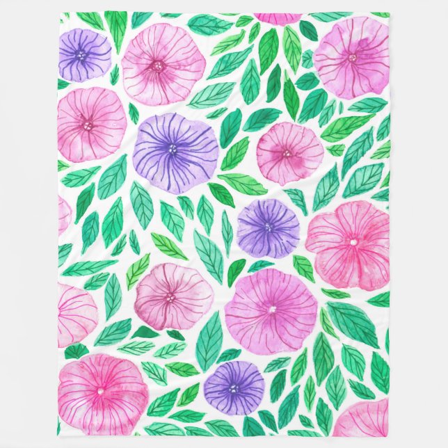Watercolor petunia garden fleece blanket (Front)