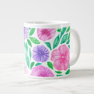 Watercolor petunia garden large coffee mug