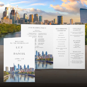 Watercolor Philadelphia Elegant Wedding Programme