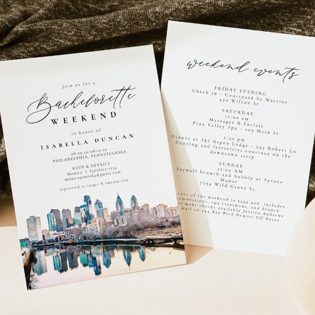 Watercolor Philadelphia Pennsylvania City Skyline Invitation (Creator Uploaded)