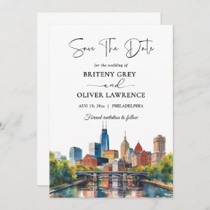 Watercolor Philadelphia Pennsylvania skyline Save The Date