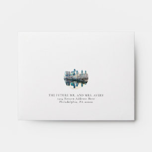 Watercolor Philadelphia Skyline RSVP Envelope