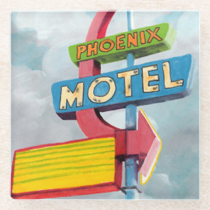 Watercolor Phoenix Motel Glass Coaster