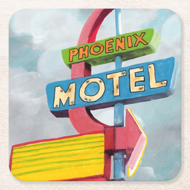 Watercolor Phoenix Motel Square Paper Coaster (Front)