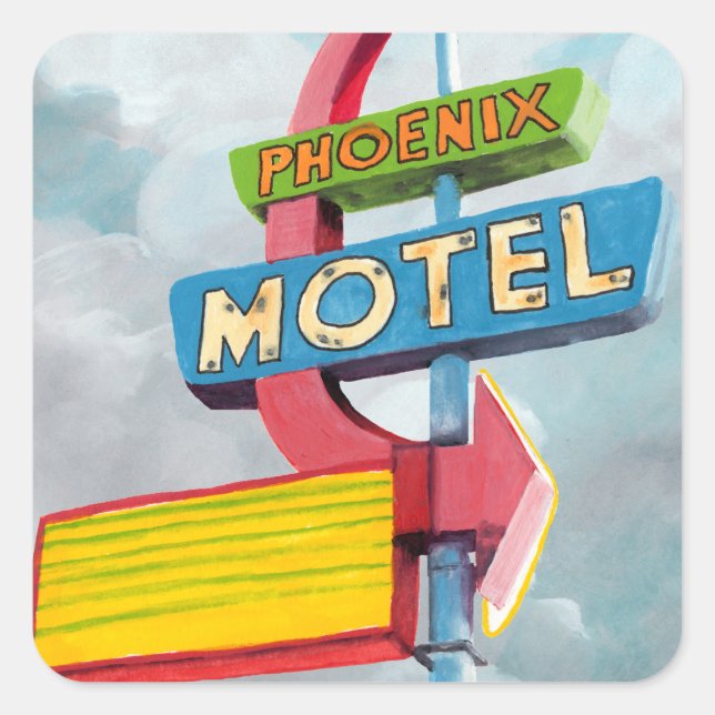 Watercolor Phoenix Motel Square Sticker (Front)