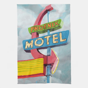 Watercolor Phoenix Motel Tea Towel