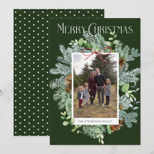 Watercolor Photo Christmas Greenery Greeting Card