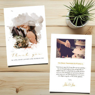 Watercolor photo effect, wedding thank you card
