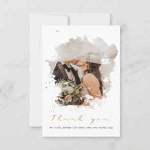 Watercolor photo effect, wedding thank you card