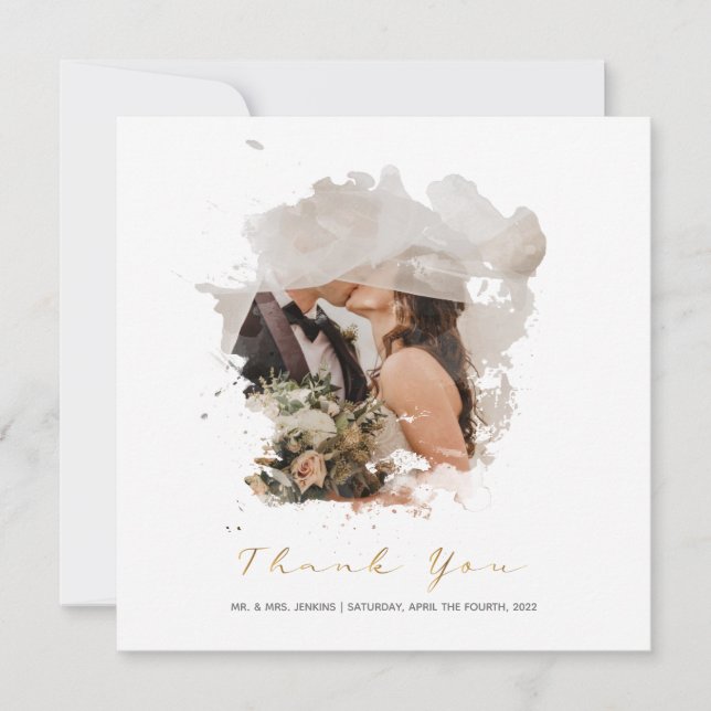 Watercolor photo effect, wedding thank you card (Front)