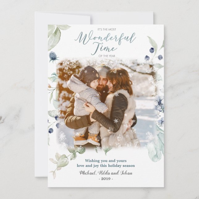 Watercolor Photo Holiday Christmas Greeting Card (Front)