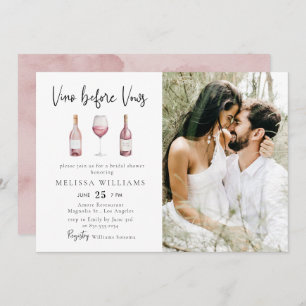 Watercolor Photo Vino Before Vows Bridal Shower  Invitation