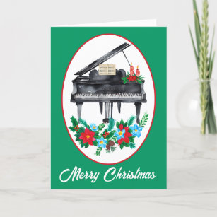 Watercolor Piano Music Teacher Christmas  Holiday Card