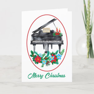 Watercolor Piano Music Teacher Christmas  Holiday Card