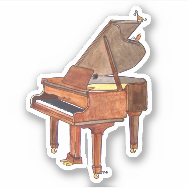 Watercolor Piano Scrapbook Sticker (Front)