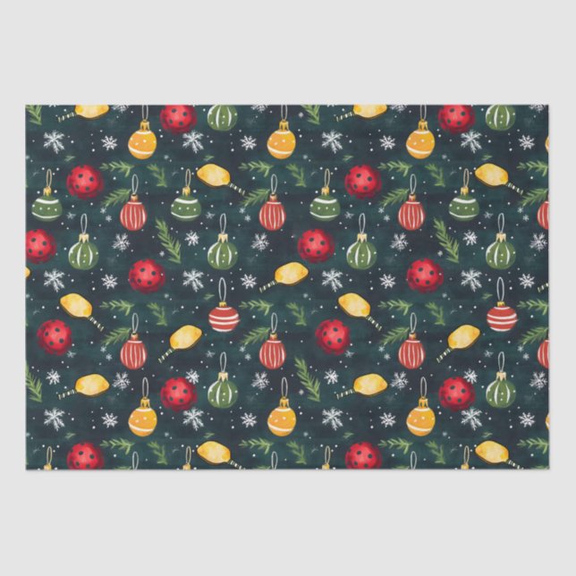 Watercolor Pickleball Holiday Rally Tissue Paper (Front)