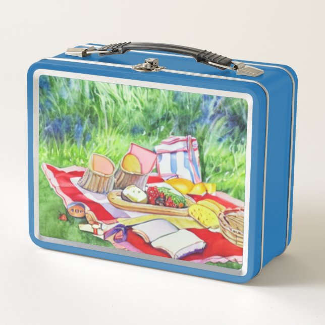 Watercolor Picnic Date Metal Lunch Box (Front)